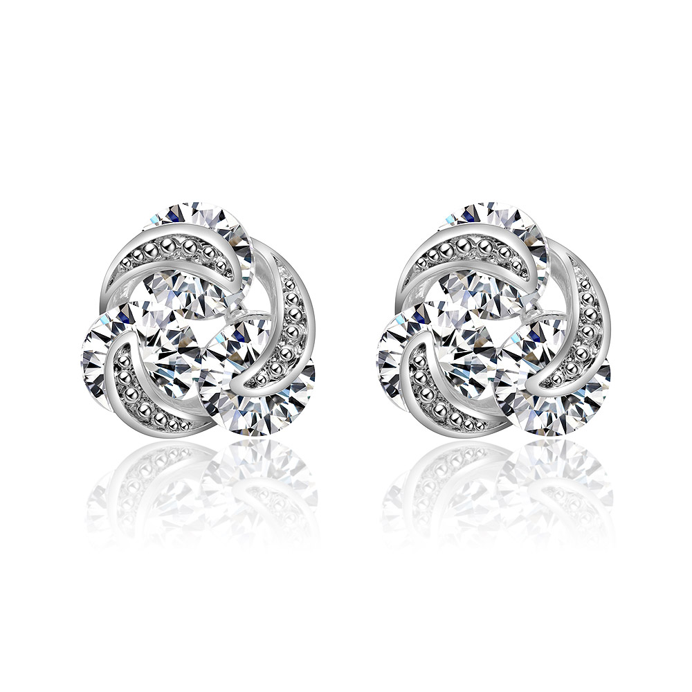 Lovely Silver CZ Knot Stud Earrings